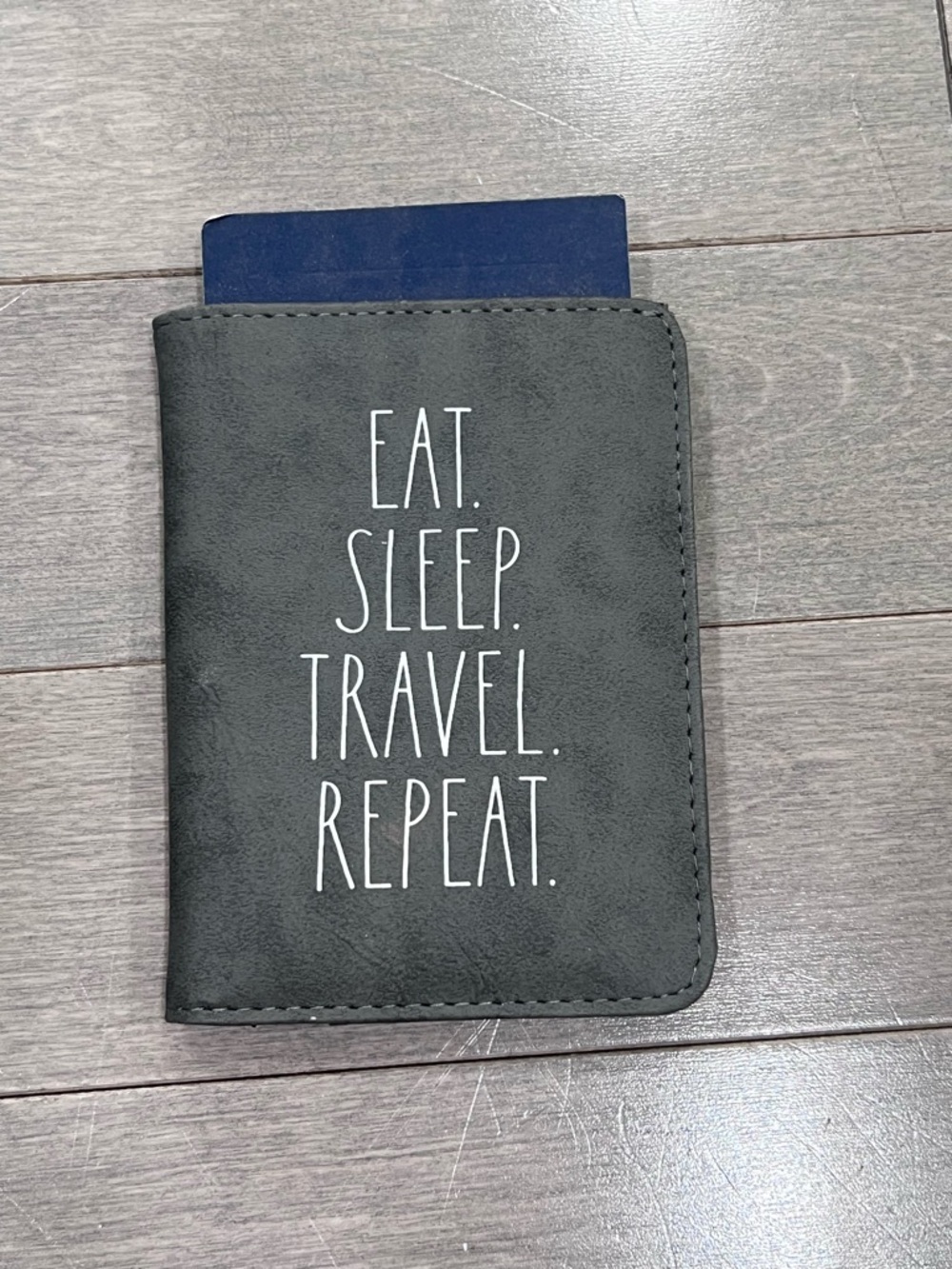 Rae Dunn Passport Holder Wallet Black Eat Sleep Travel Repeat